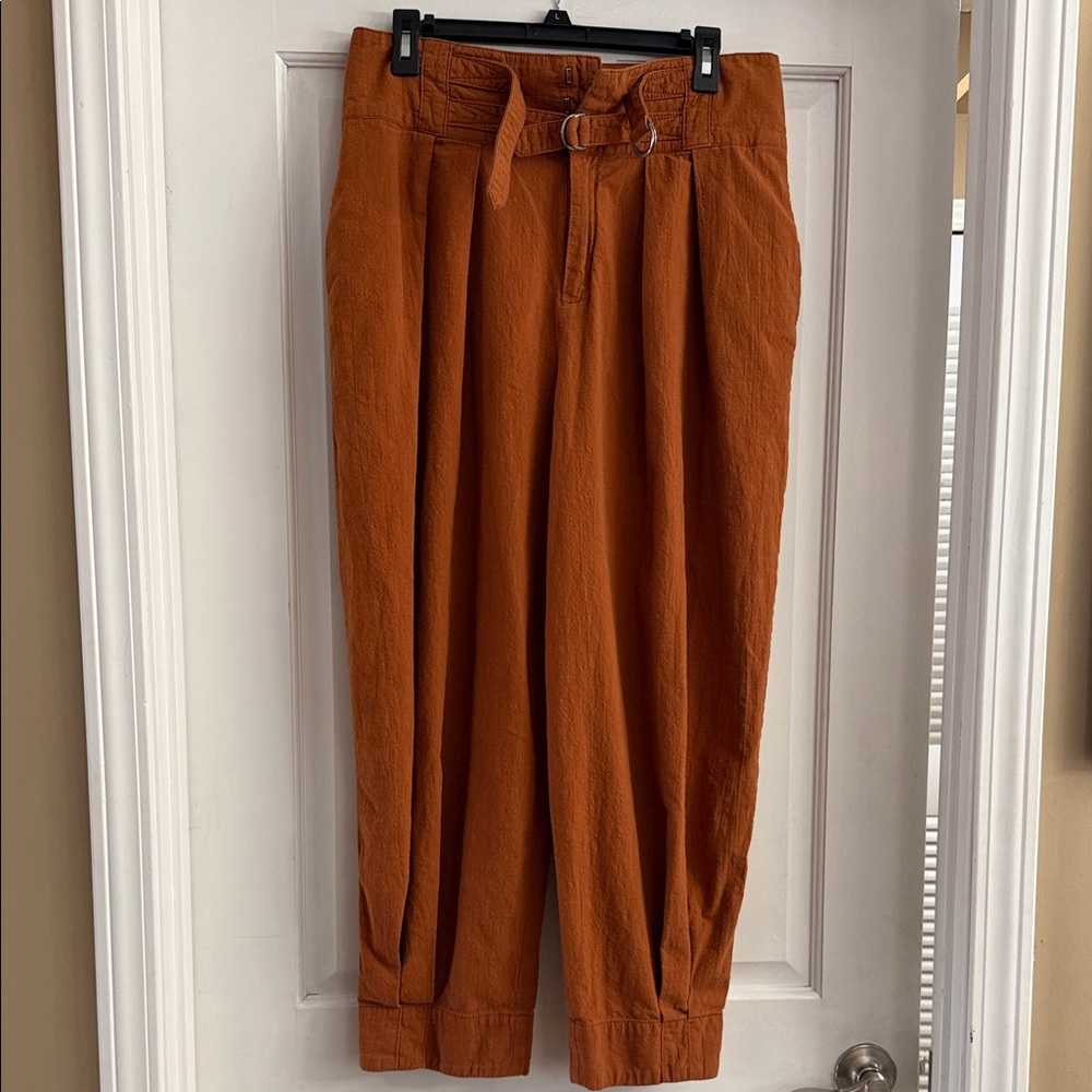 Free People Baggy Orange Belted Pants 10